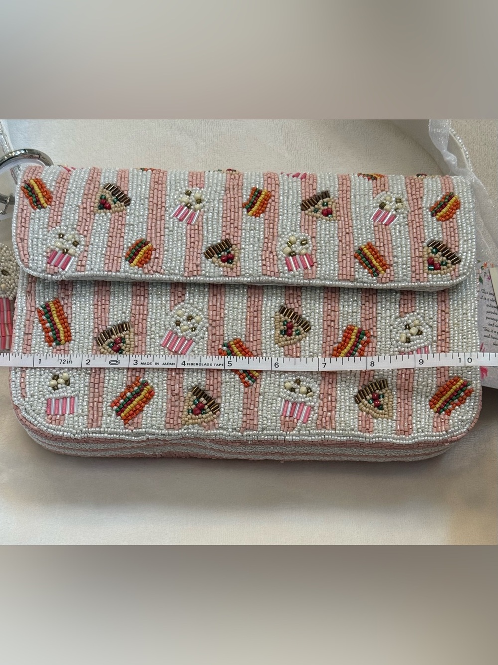 Handcrafted in India FLAWED Beaded Pink Snack-Print Shoulder Bag NWT - Picture 5 of 15